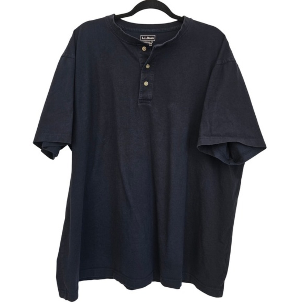 LL Bean Mens Navy‎ Blue Cotton Short Sleeve Henley Shirt Traditional Fit 2XL